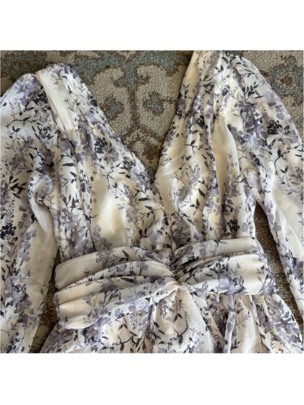 Anne Louise Boutique Layered Maxi Dress Floral on Cream White Ruched Waist 8 - Picture 5 of 10
